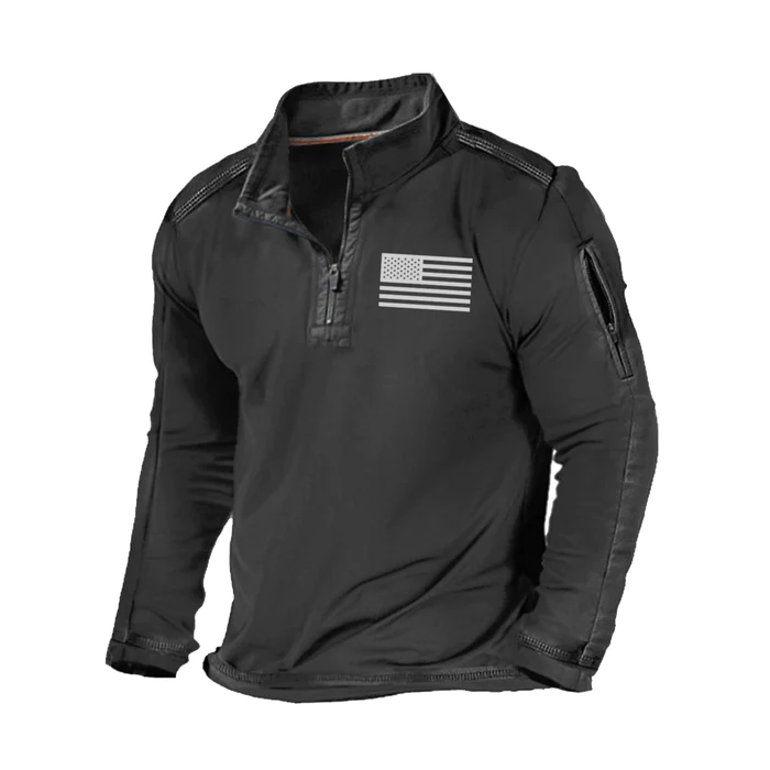 USA FLAG ZIPPER GRAPHIC POCKET SWEATSHIRT