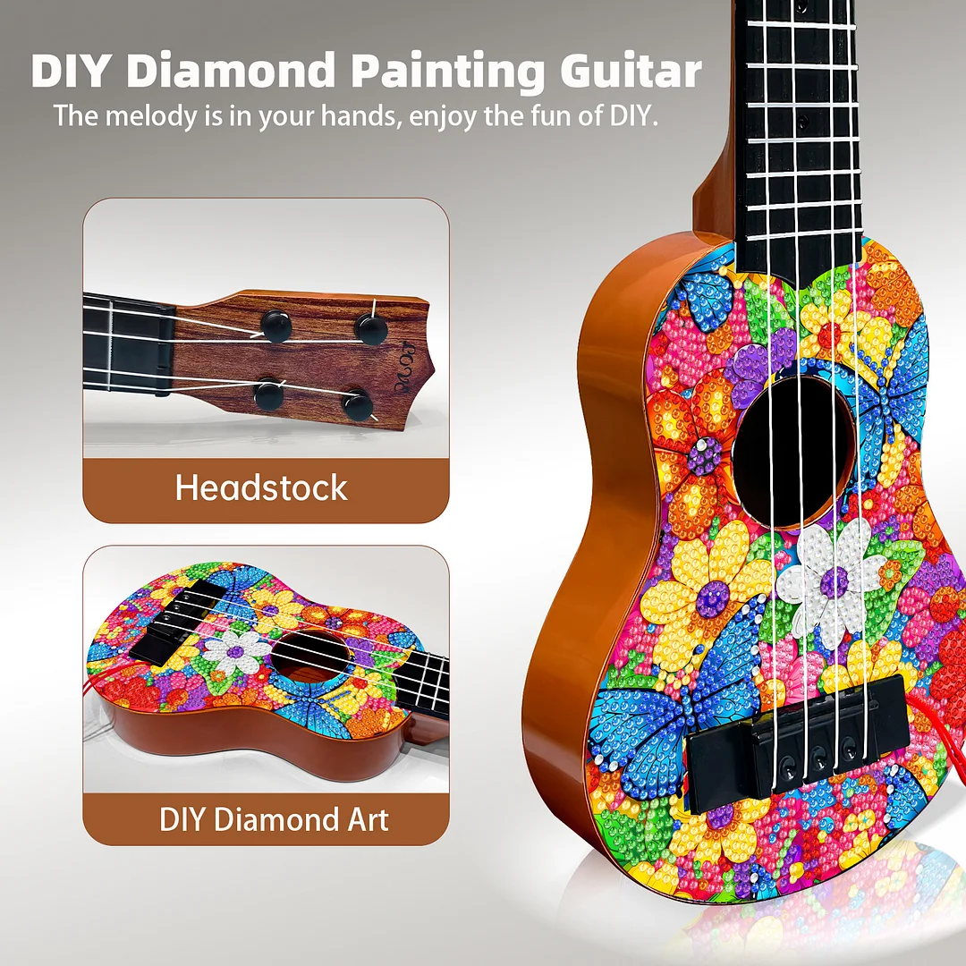 DIY Wooden Guitar Diamond Art Ornament Unique for Musicians (Flower Butterfly)