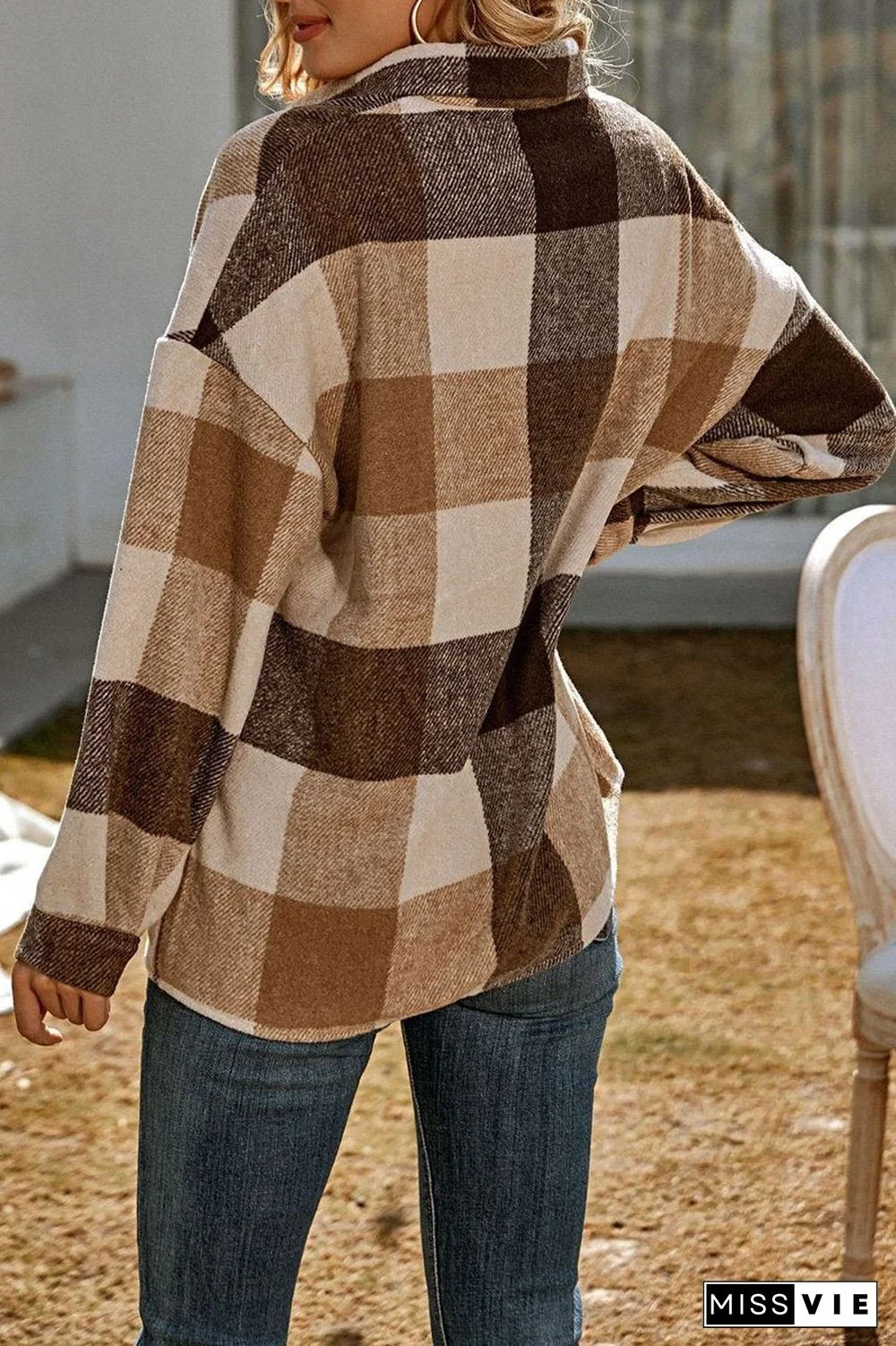 Casual Plaid Print Long Sleeve Coat