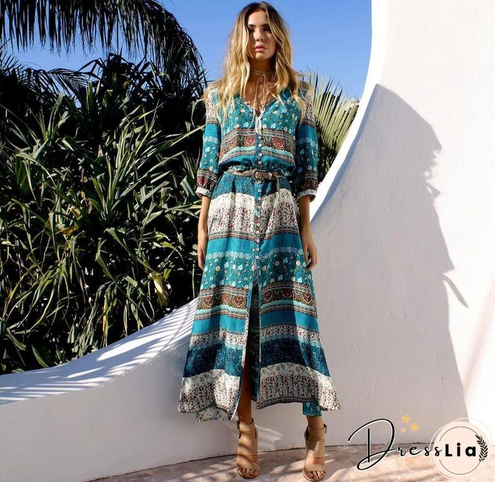 Autumn Print New Dress Women's Long Beach Dress