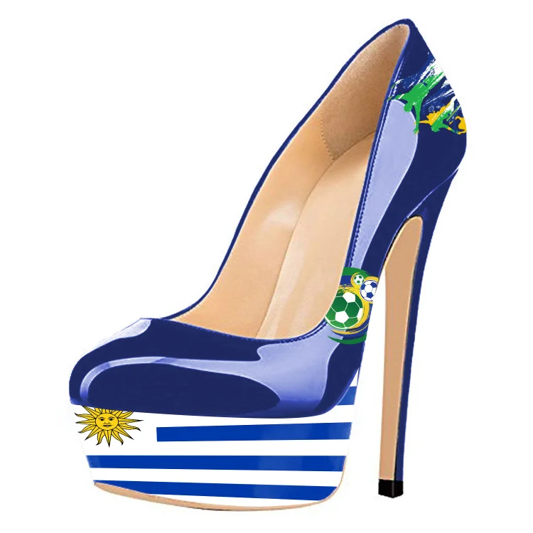 Football Lover Uruguay Design Royal Blue Heels Platform Pumps |FSJ Shoes