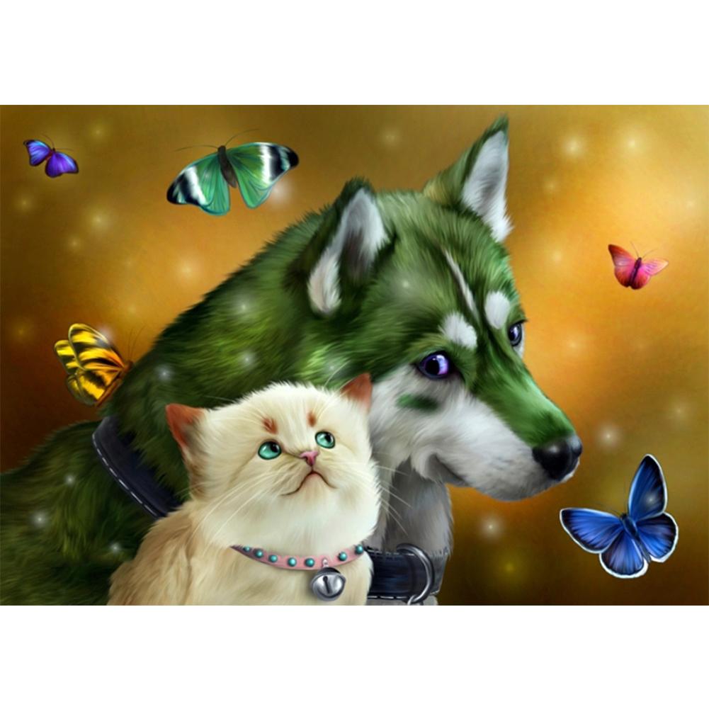 

40*30CM-Round Drill Diamond Painting-Dog and Cat, 501 Original