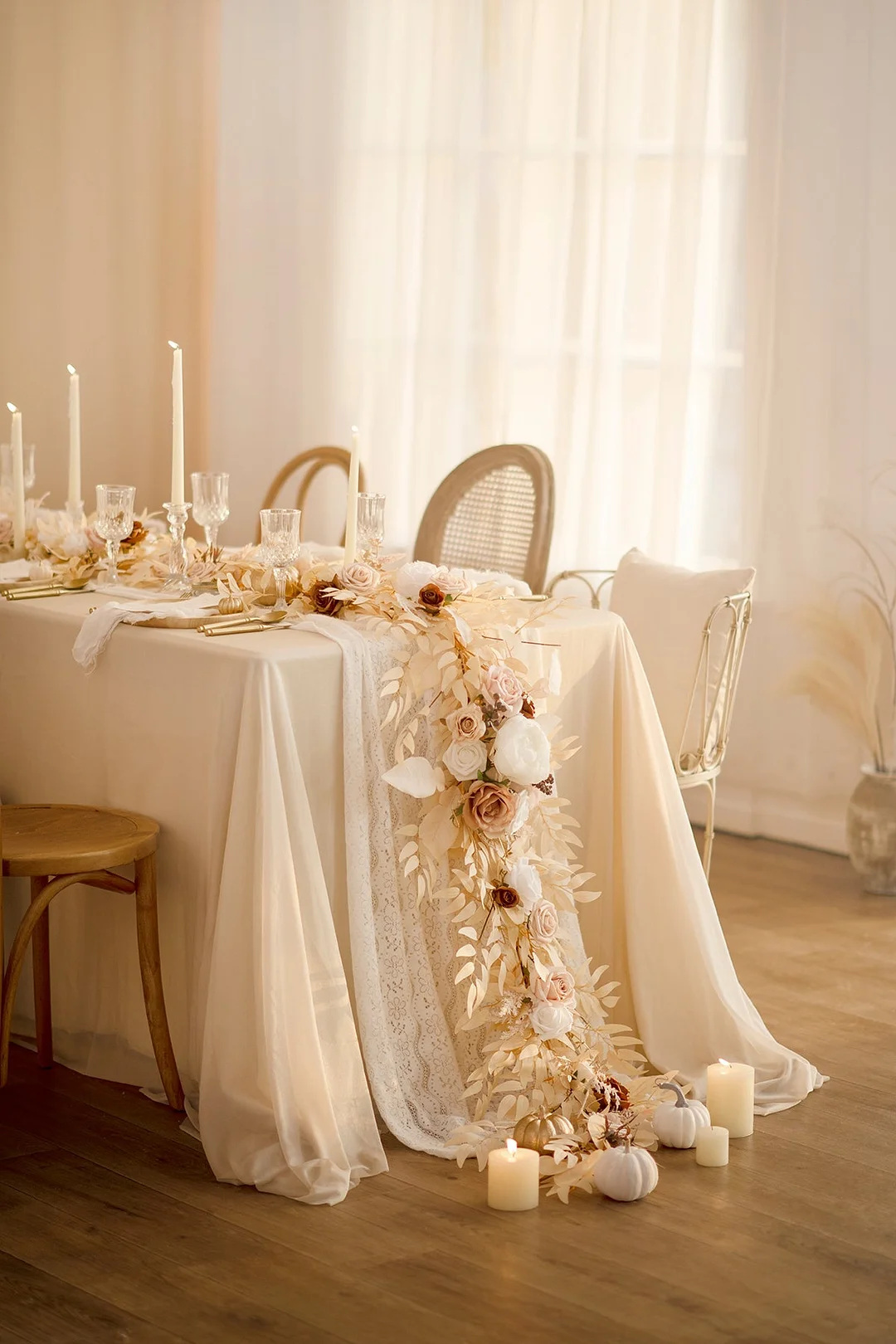 6ft Flower Garland in White & Beige
