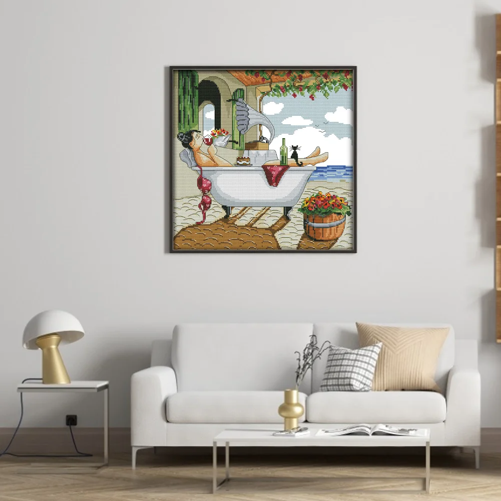 DIY Stamped Cross Stitch 14CT Full Embroidery 35*35cm - Enjoy Life