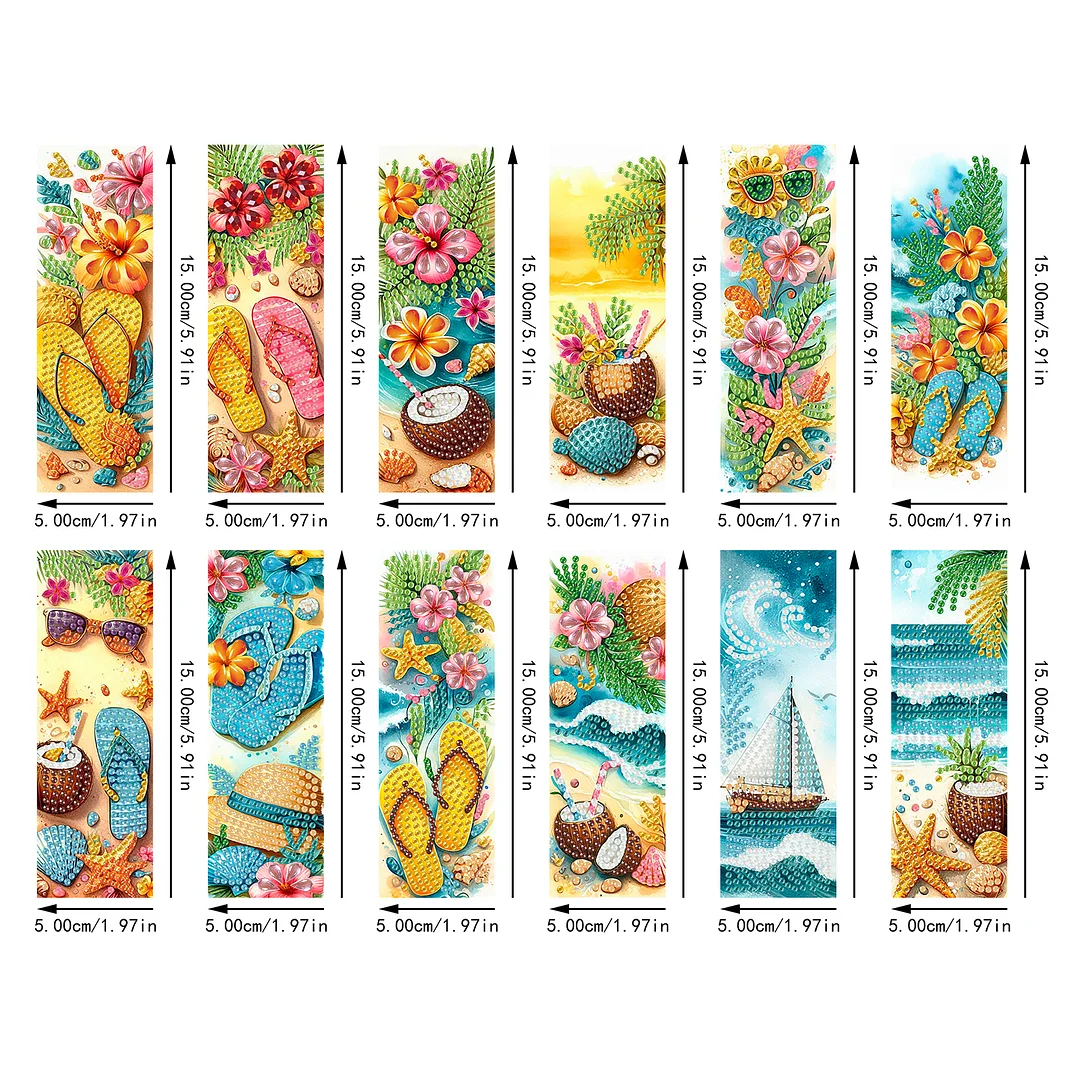 12Pcs Summer Beach DIY Diamond Art Painting Bookmark for Reading Enthusiasts