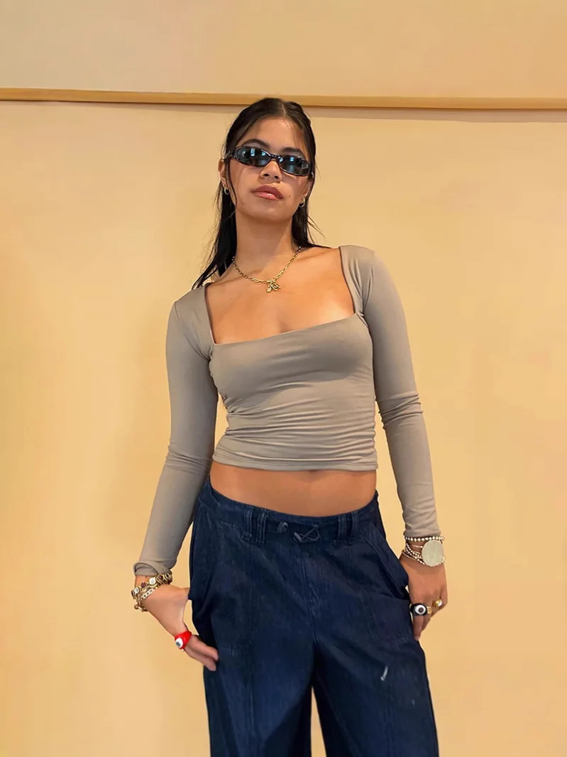 Churchf Spice Girl Women's T-Shirts Are Two-Wearing Long-Sleeved Slim Short Top T-Shirt Women's Clothing