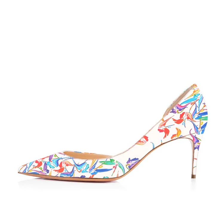 White Floral Dorsay Pumps with Heels Vdcoo
