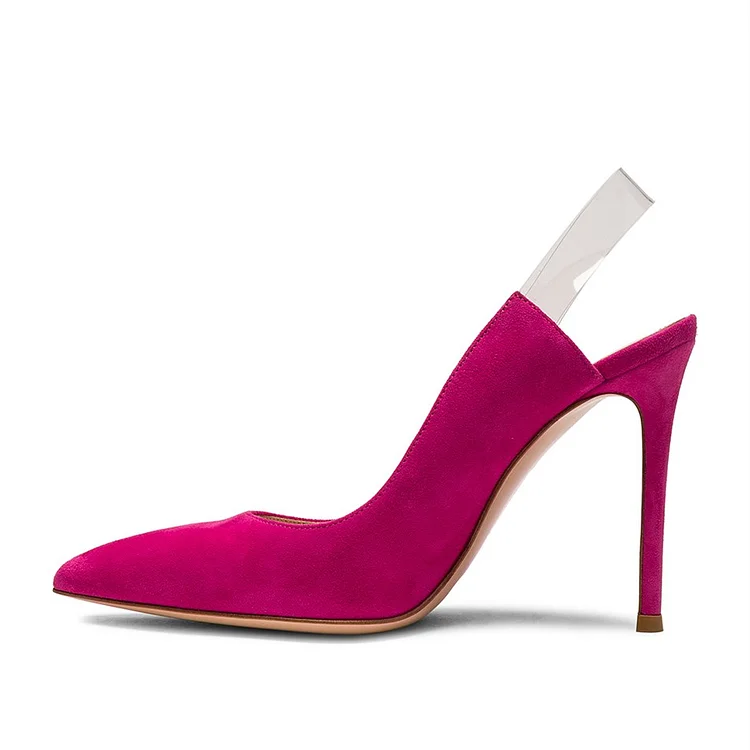Magenta Suede Clear Slingback Pumps Vdcoo