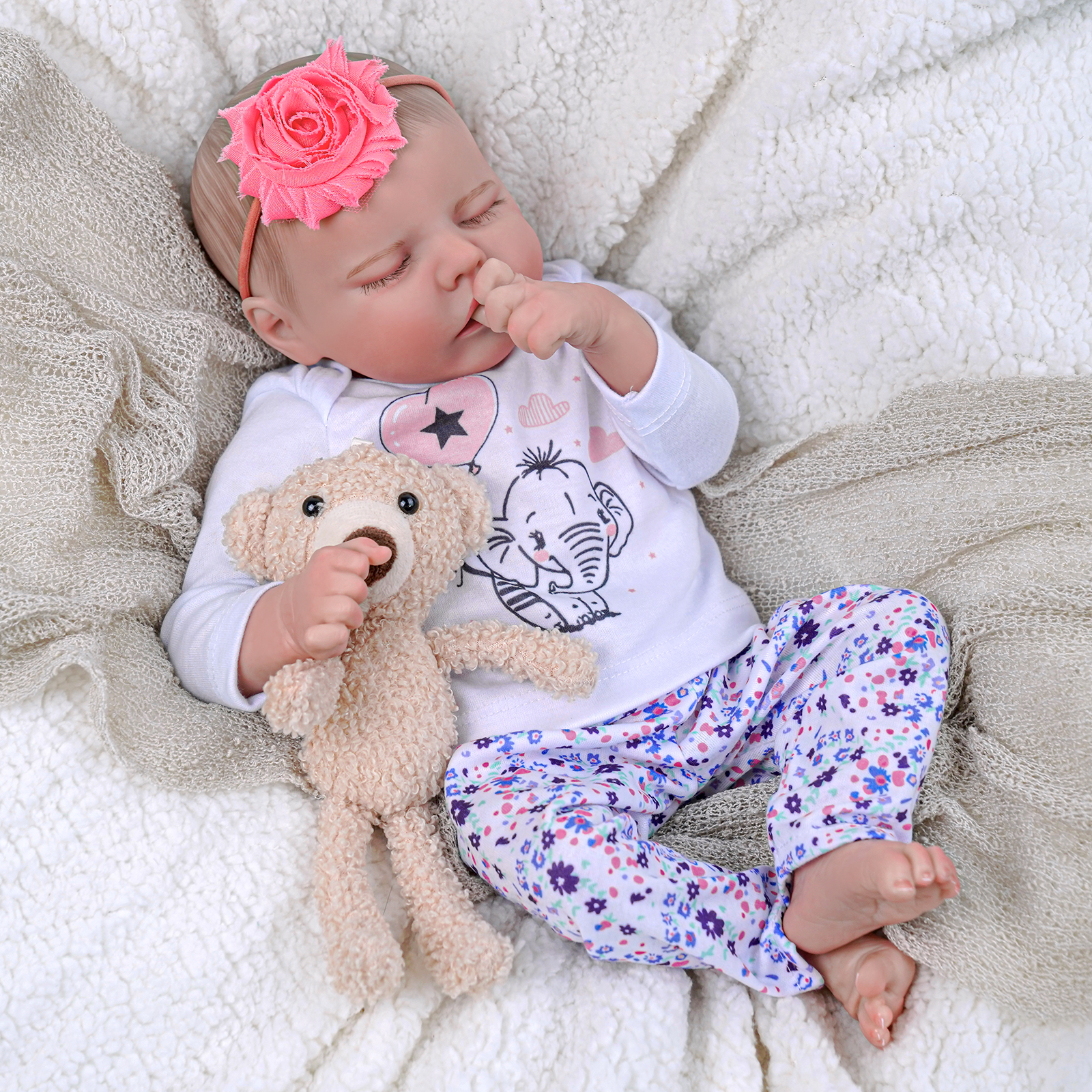 Babeside Sleeping Reborn Baby Twinnie 17' Little Infant Girl in Wonderful Dreamland White Elephant-Cloth Body