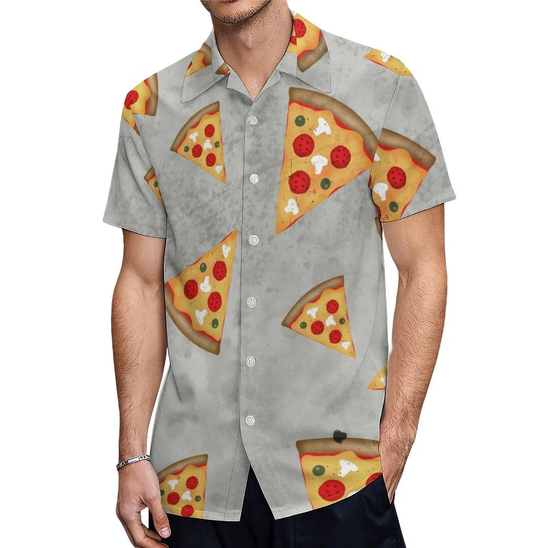Short Sleeve Cool Pizza Slices Vintage Gray Hawaiian Shirt Mens Button Down Plus Size Tropical Hawaii Beach Shirts