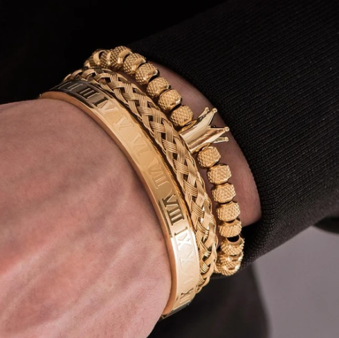 Men's Bracelet 3 Piece Sets Crown Beaded, Woven Rattan, Words Engraving Bracelets Gifts for Husband/Dad Father's Day Gift
