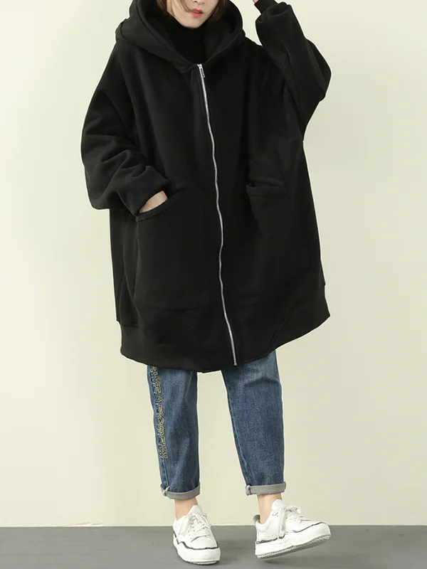 Casual Loose Fleece Hoodie Coat - yankia