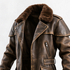 Men's Vintage Brown Leather Coat With Fur Collar by Inlyline