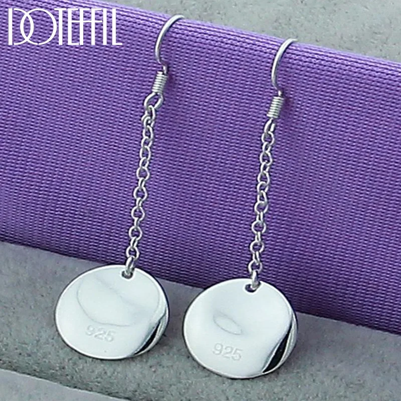 DOTEFFIL 925 Sterling Silver Smooth Bump Round Long Drop Earrings For Woman Jewelry