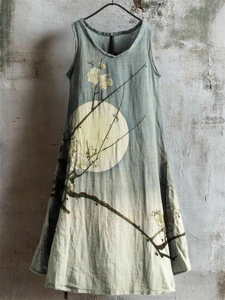 Simpfit Trägerkleid aus japanischem Nachahmung aus Baumwolle und Leinen mit Pflaumenblüten-Mond-Farbverlauf