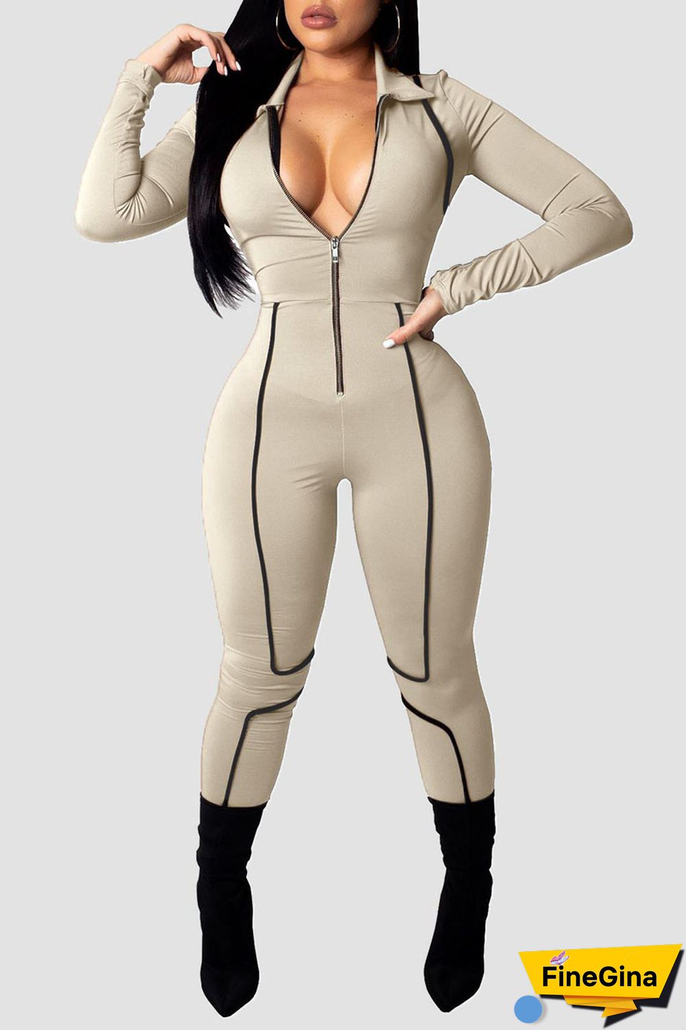 Burgundy Elastic Fly Long Sleeve Mid Print Skinny Pants Jumpsuits & Rompers