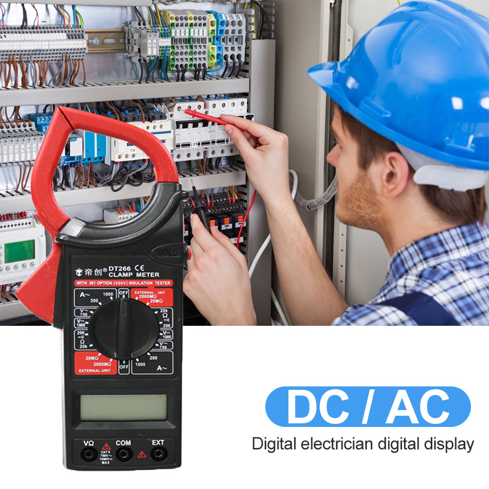 Digital Current Clamp Meter Resistance Ohm Tester DC AC Ammeter ...