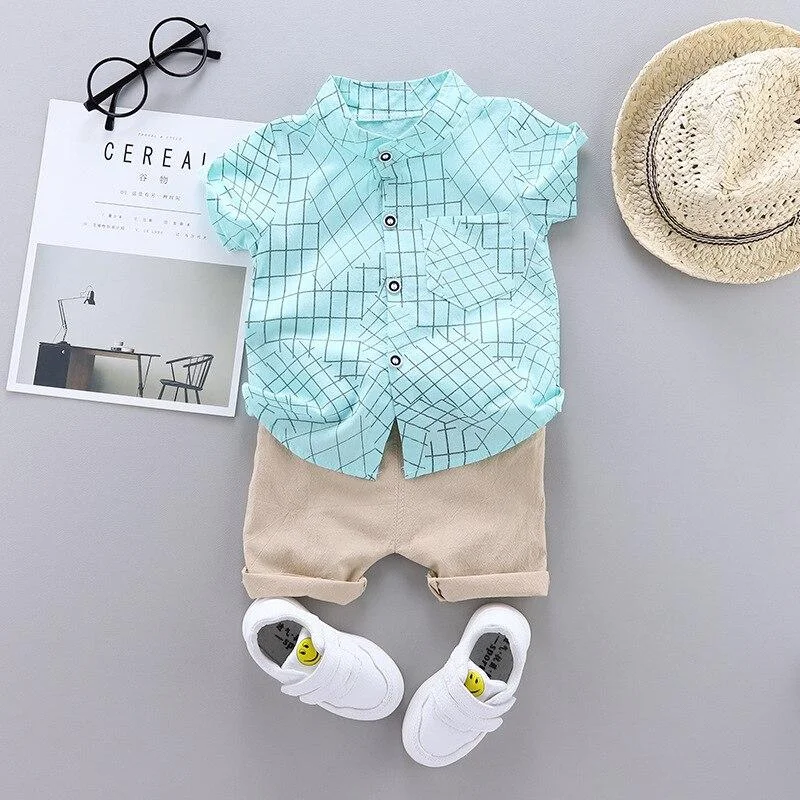 Summer Baby Boy Clothes Kids Clothes Sets Geometric Shirt  + Pants Suit Short Infant Boy Print Sports Set