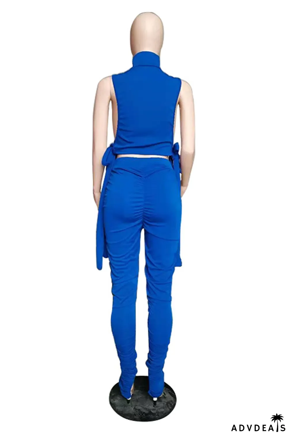 Purple Sexy Solid Split Joint Turtleneck Sleeveless Two Pieces