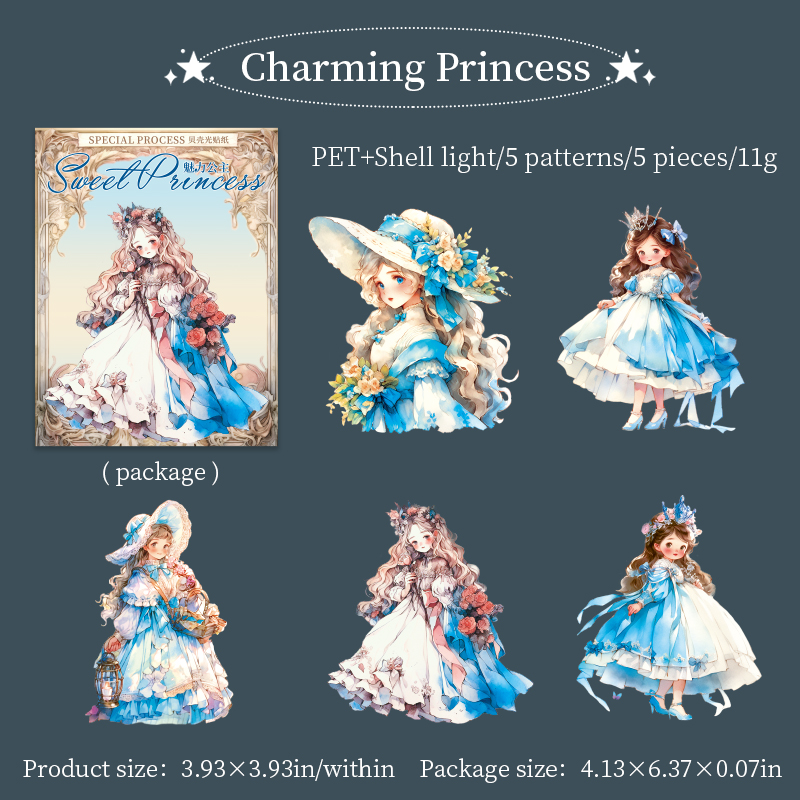 Journalsay 5 Sheets Sweet Princess Series Kawaii Girl Character PET Sticker