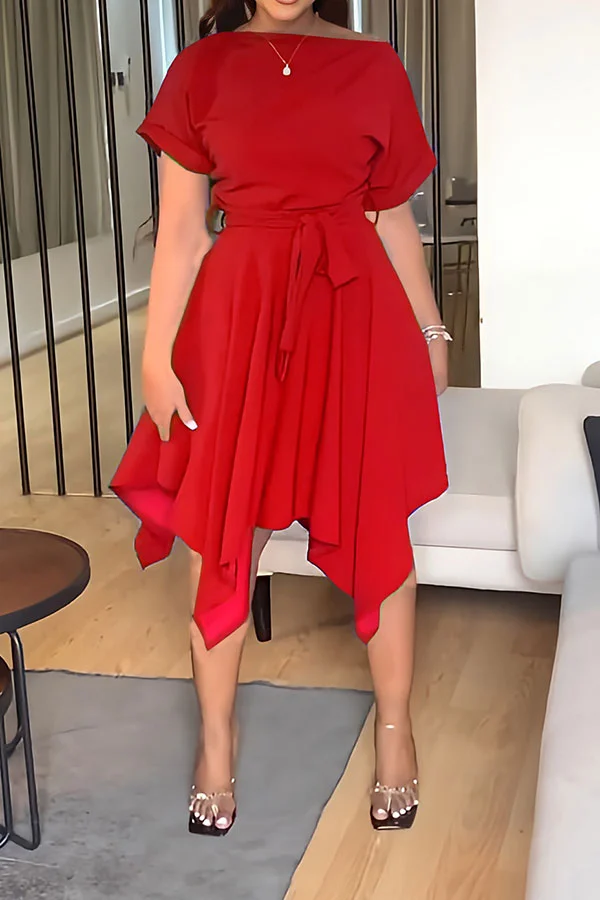 Solid Color Classic Irregular Midi Dress