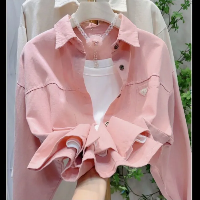 Churchf Churchf Sweet Little Solo Collar Shirt Women's Spring And Autumn Korean Version Of Loose Casual Shirt Top Short Coat