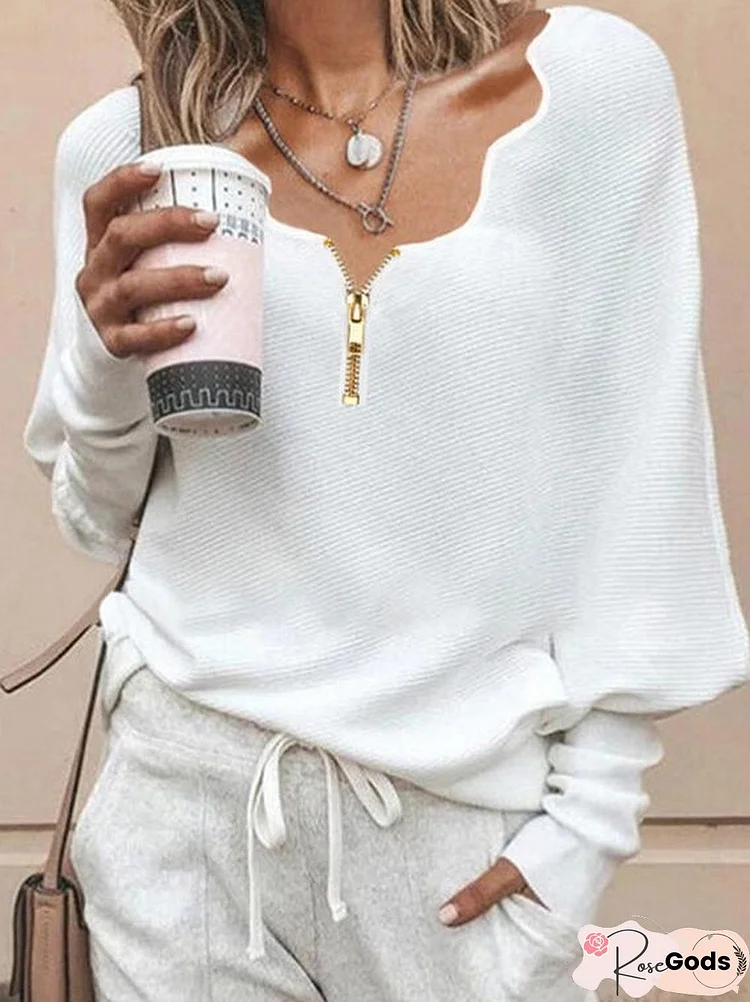 V Neck Long Sleeve Cotton-Blend Sweater