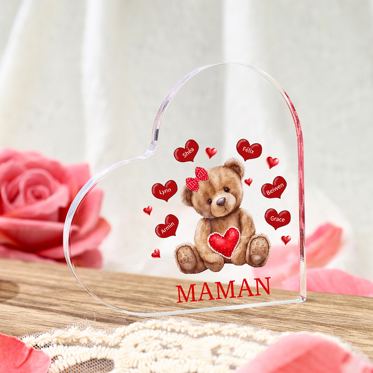 À ma Maman/Mamie - Plaque Acrylique en forme de Cœur Ours 1-10 Prénoms Personnalisés avec 1 Texte Jessemade FR