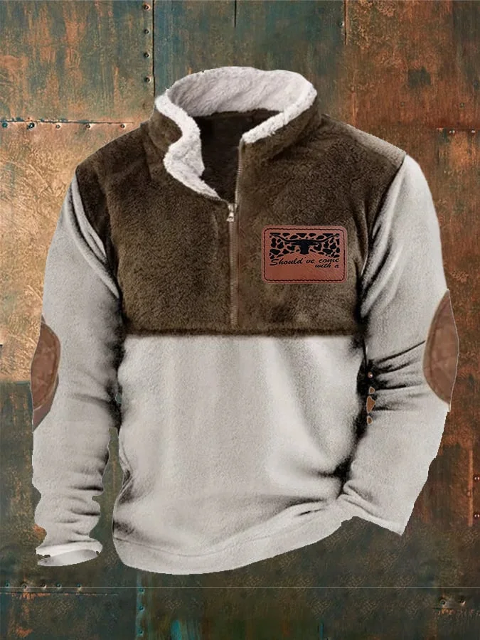 Men'S Contrasting Color Patchwork Print Casual Hoodie