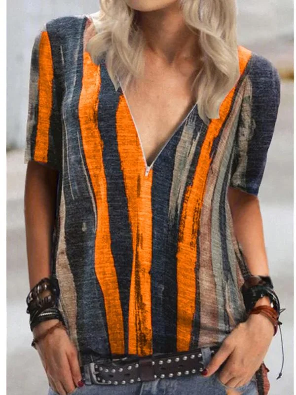 Women Half Sleeve V-neck Solid Color Dress