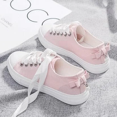 Black/White/Pink Student Bow Canvas Shoes SP1710760