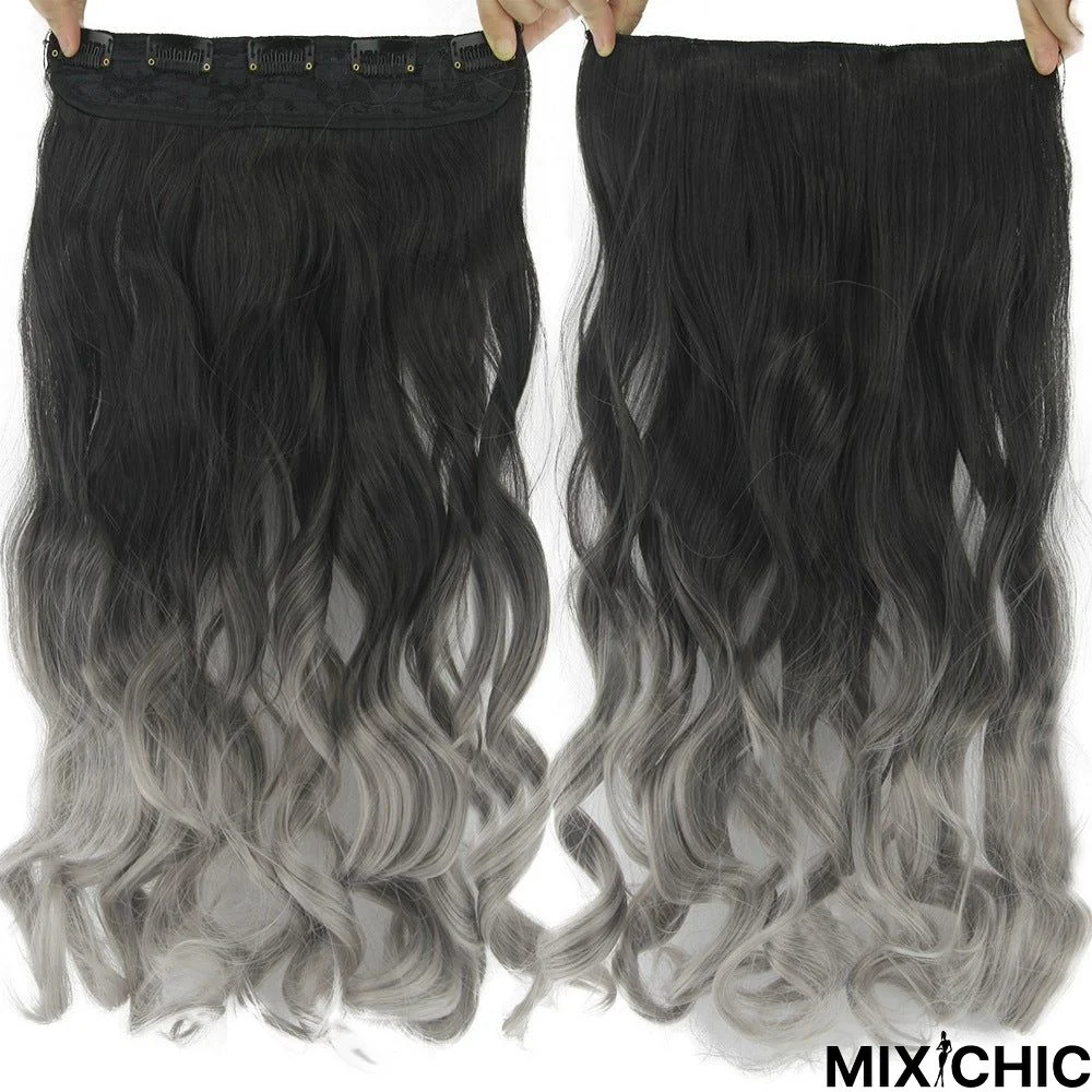 Spot Wig Wholesale Grandma Grey Five Clip Hair Piece Silver Grey Traceless Hair Piece Black Grey Gradient Hair Curtain