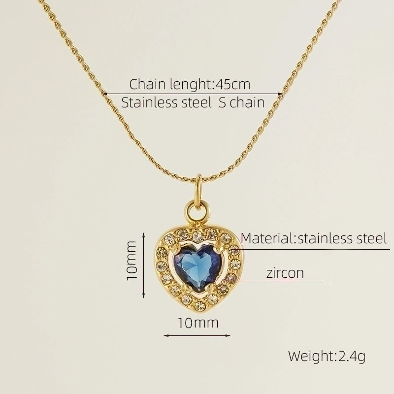 Stainless Steel 18K Gold Plated Glam Shiny Plating Inlay Sun Water Droplets Heart Shape Zircon Pendant Necklace