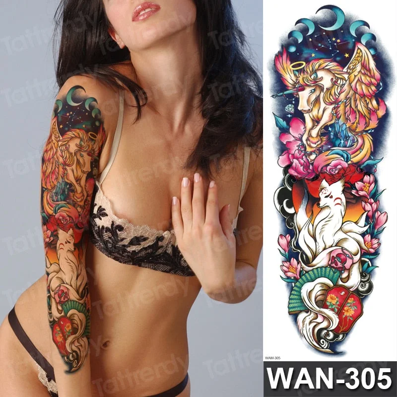 temporary tattoo women custom peony lotus fish tattoo body leg thigh full arm sleeve tattoo stickers sexy waterproof big size