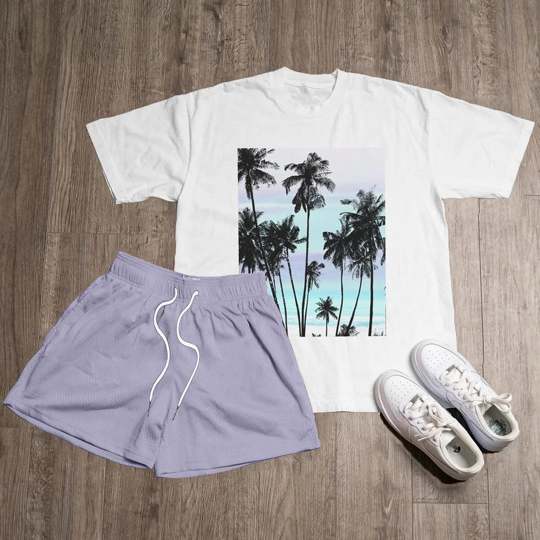 Holiday Wind Coconut Tree Print Two-Piece Set