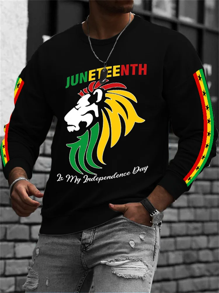 Men's Juneteenth Is My Independence Day Rasta Lion Sweatshirt