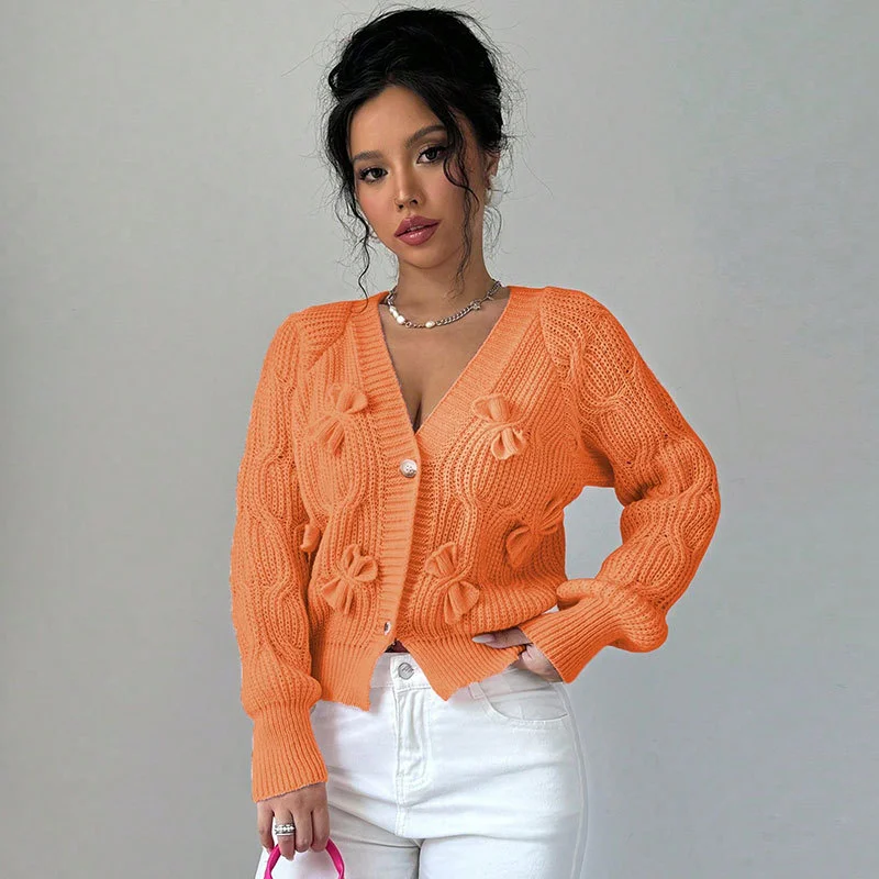 Athvotar Athvotar And Winter New Sweater Women's Tops Solid Color Long-Sleeved Bow Knitted Shirt Jacket