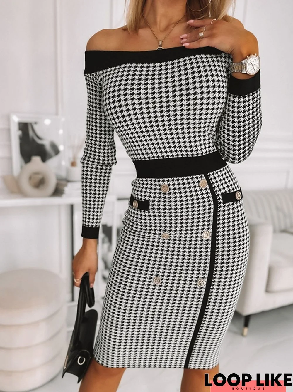 Houndstooth Casual tunic Dress