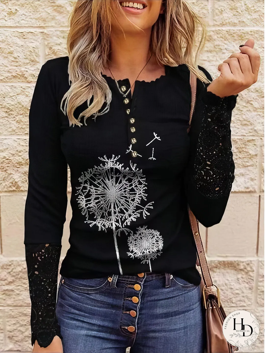 Casual Stitching Button Long Sleeve T-shirt