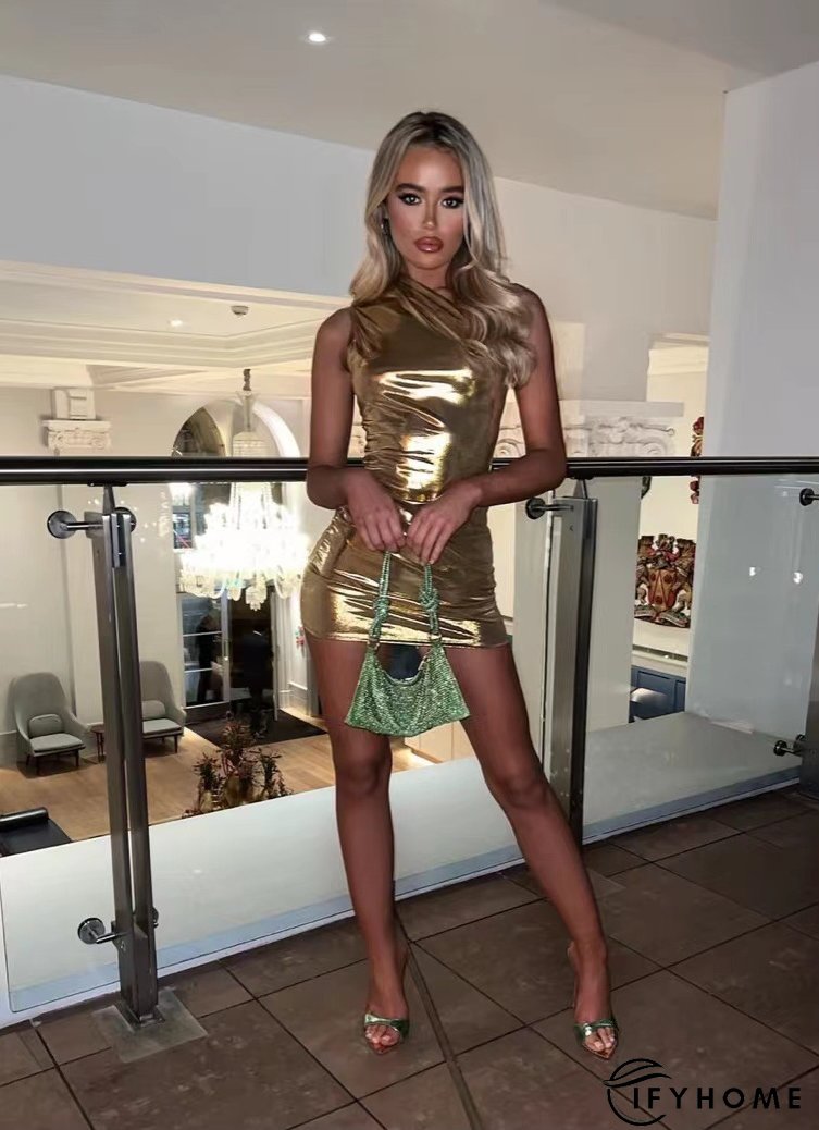 Fashion one-shoulder asymmetric pu Bodycon sexy nightclub dress | IFYHOME