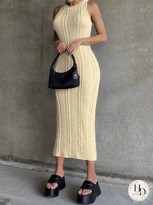 Dresses Round Neck Sleeveless Knit Slim Fit Dress for Women
