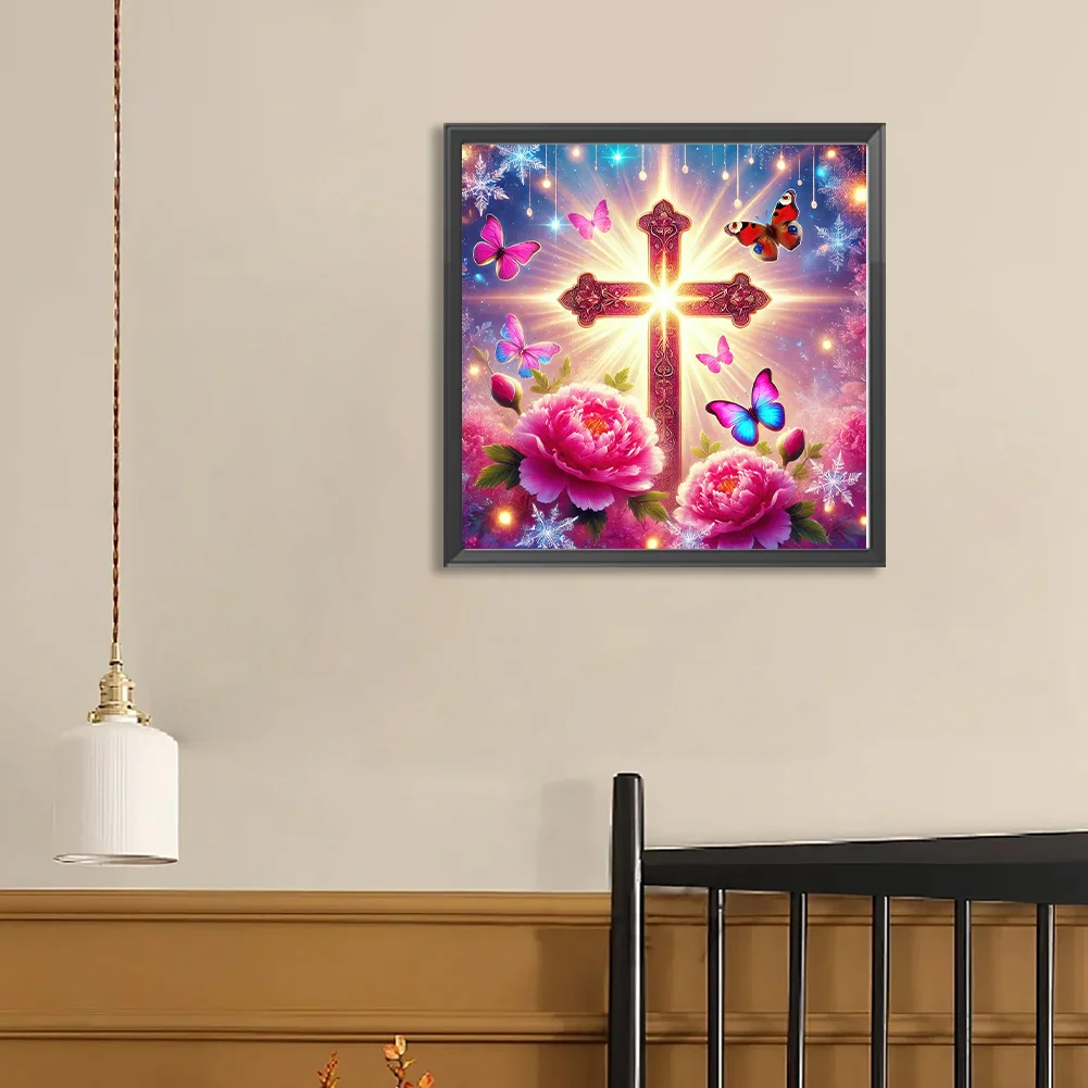 Diamond Painting - Full Round Drill - Flower Cross(Canvas|40*40cm)