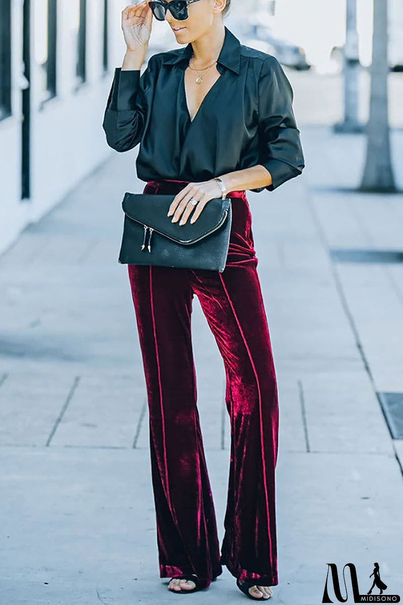 MidiSono - Cheerful Velvet Seam Flares Pants