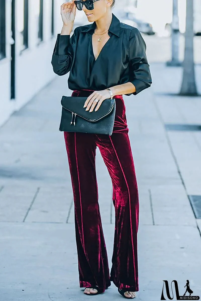 MidiSono - Cheerful Velvet Seam Flares Pants