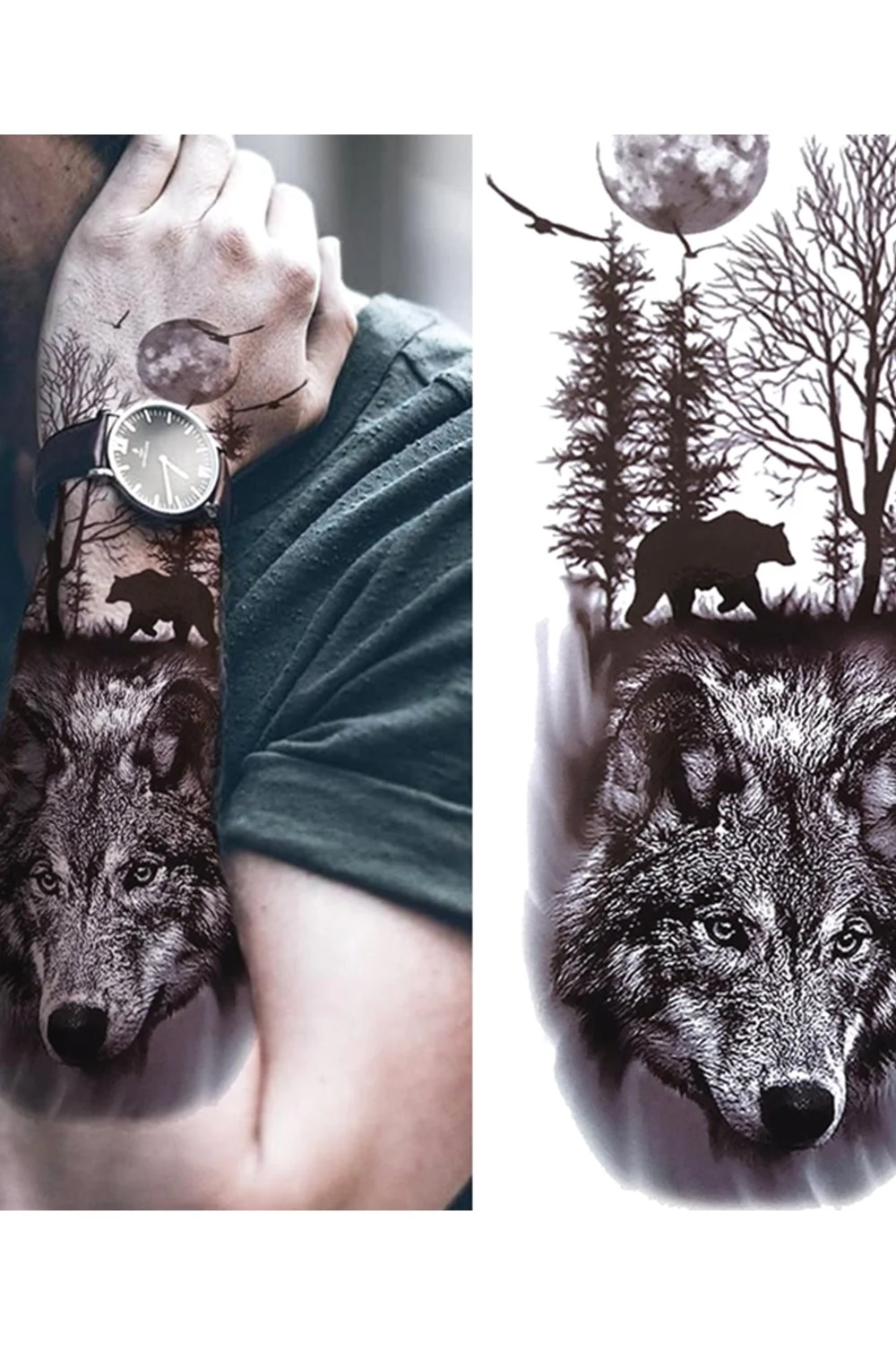  Forest Tattoo Sticker For Men Women Children Tiger Wolf Death Skull Temporary Tattoo Fake Henna Skeleton King Animal Tatoo 921-1