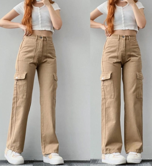 Thoval 2025New Fashion Women's Pants Elegant Mid Waist Three-Dimensional Pocket Waist Cinching Work Pants Female Trouser Casual Bottom