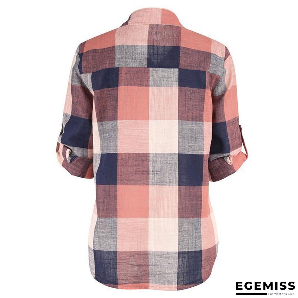 Fashion women Casual Matching Color Long Sleeve Button Loose Plaid Shirt Top Blouse | EGEMISS