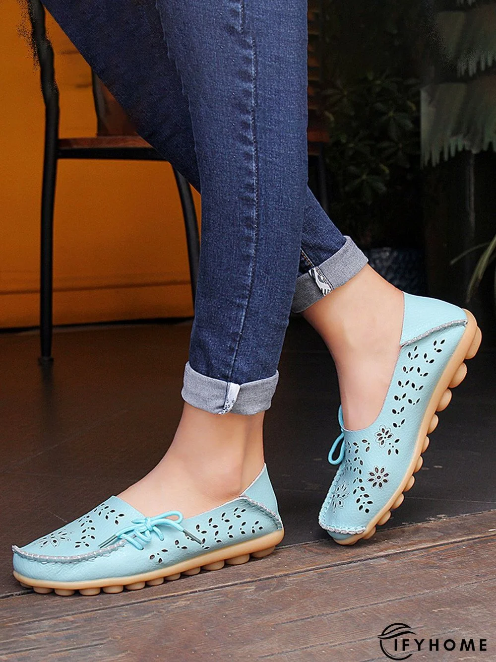 Cowhide Hollow Lace-up Portable Shoes | IFYHOME