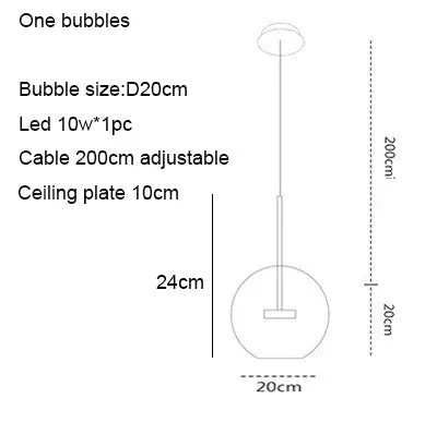 Modern Creative Clear Glass Bubble Ball LED Pendant Llights Kitchen Bedroom Store Cafe Interior Lighting Decorative Hanging Lamp