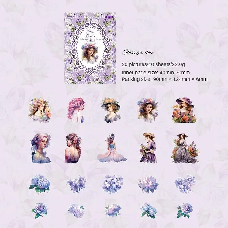 Journalsay 40 Pieces Retro Character Pet Stickers From The Girl And Flower Series